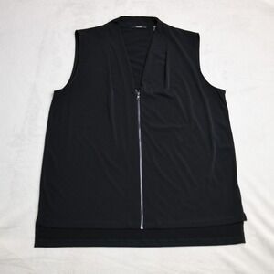 Tahari Black Sleeveless Zip Front Blouse Large Minimalist Workwear Top